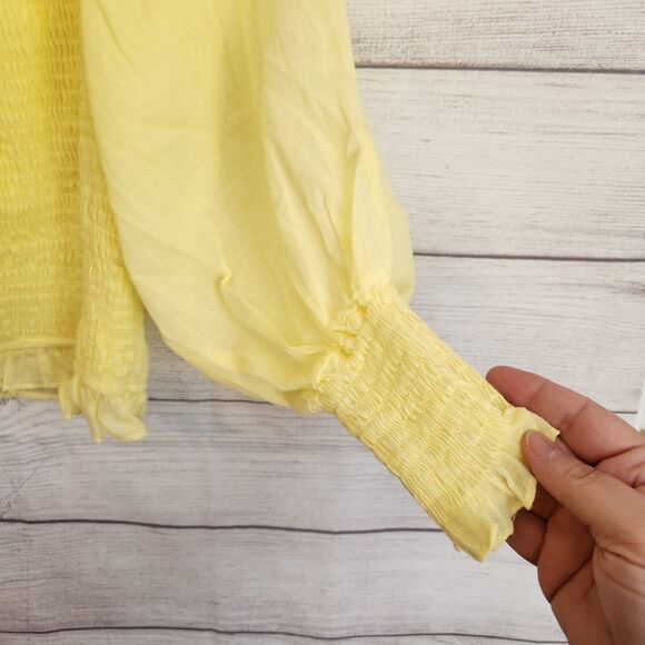 Hyfve yellow M pheasant ruffle bell sleeve cottagecore fairy stretchy crop - Picture 3 of 8